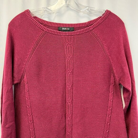Style & Co Womens Pullover Sweater Plum Long Sleeve Jewel Neck Cable Knit M - Picture 4 of 9